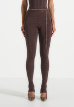 Leigh - Ottoman Bandage Knit Split Hem Leggings - Brown