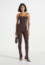 Leigh - Ottoman Bandage Knit Split Hem Leggings - Brown
