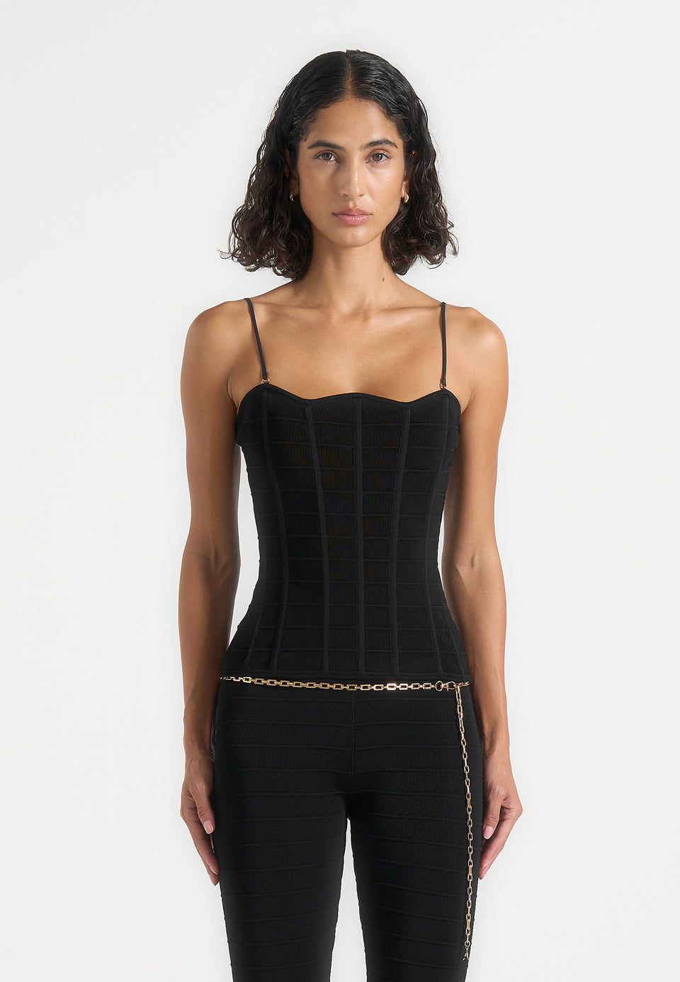 Karima - Ottoman Bandage Knit Corset Top - Black