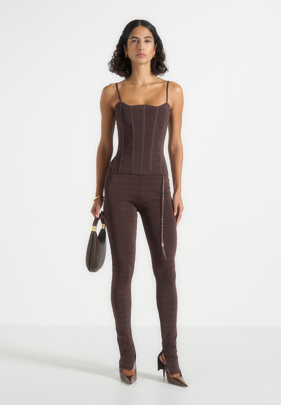Karima - Ottoman Bandage Knit Corset Top - Brown