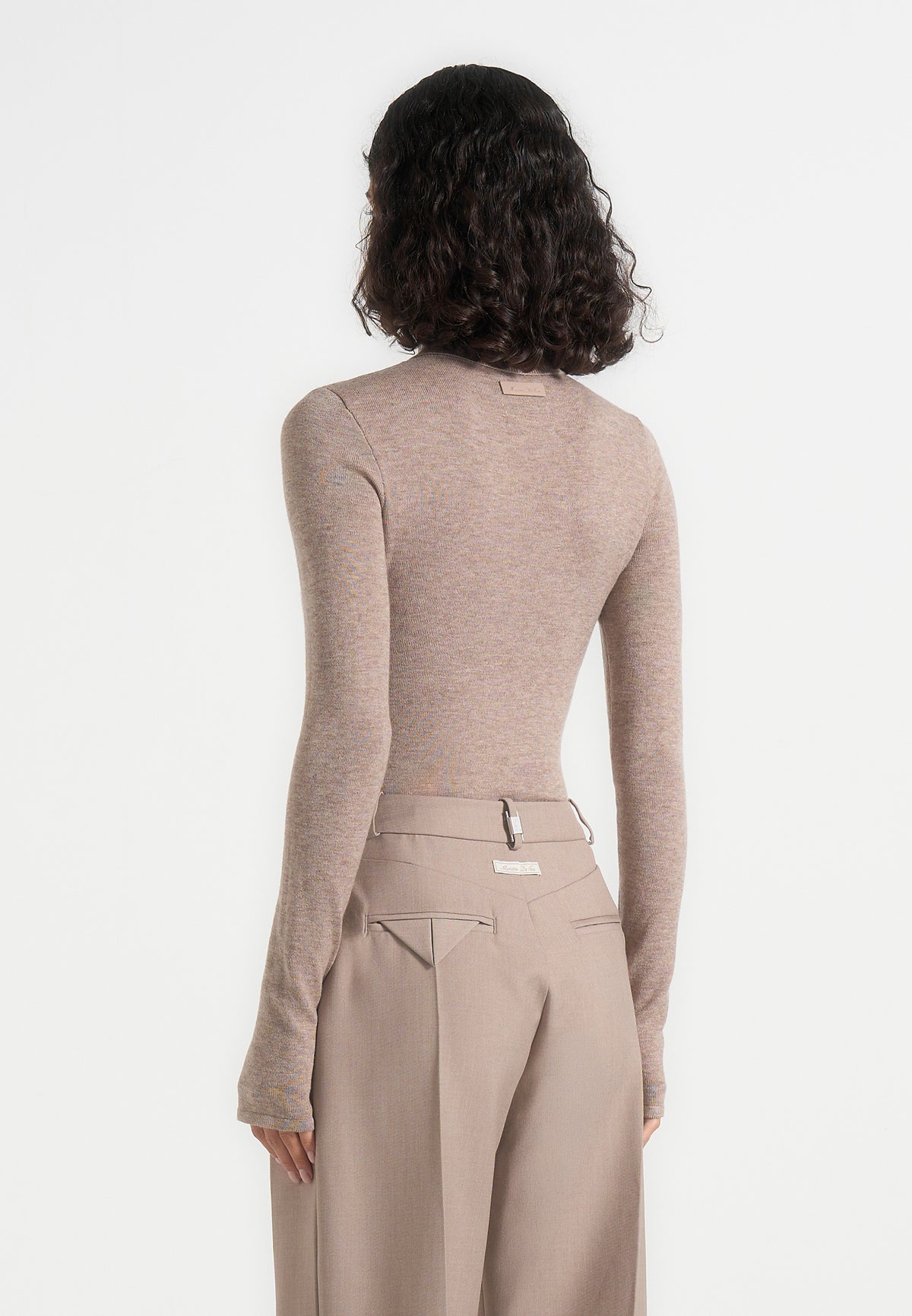 Madeline - Wool-Blend Turtleneck Knit Bodysuit - Taupe