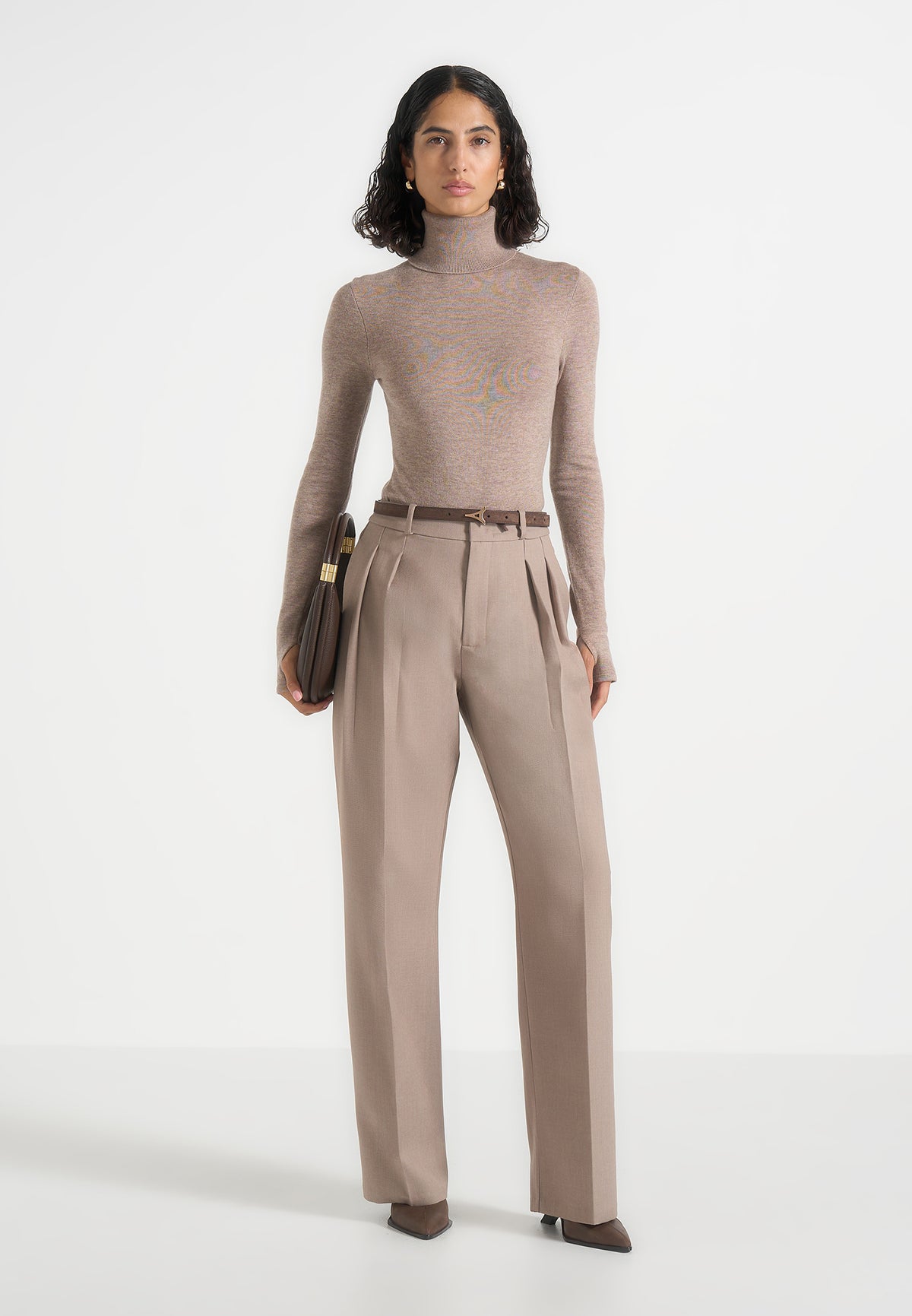 Madeline - Wool-Blend Turtleneck Knit Bodysuit - Taupe