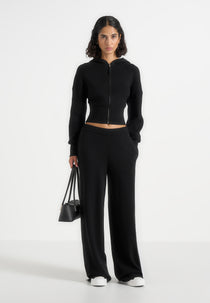 Lexie - Cropped Knit Zip Hoodie - Black