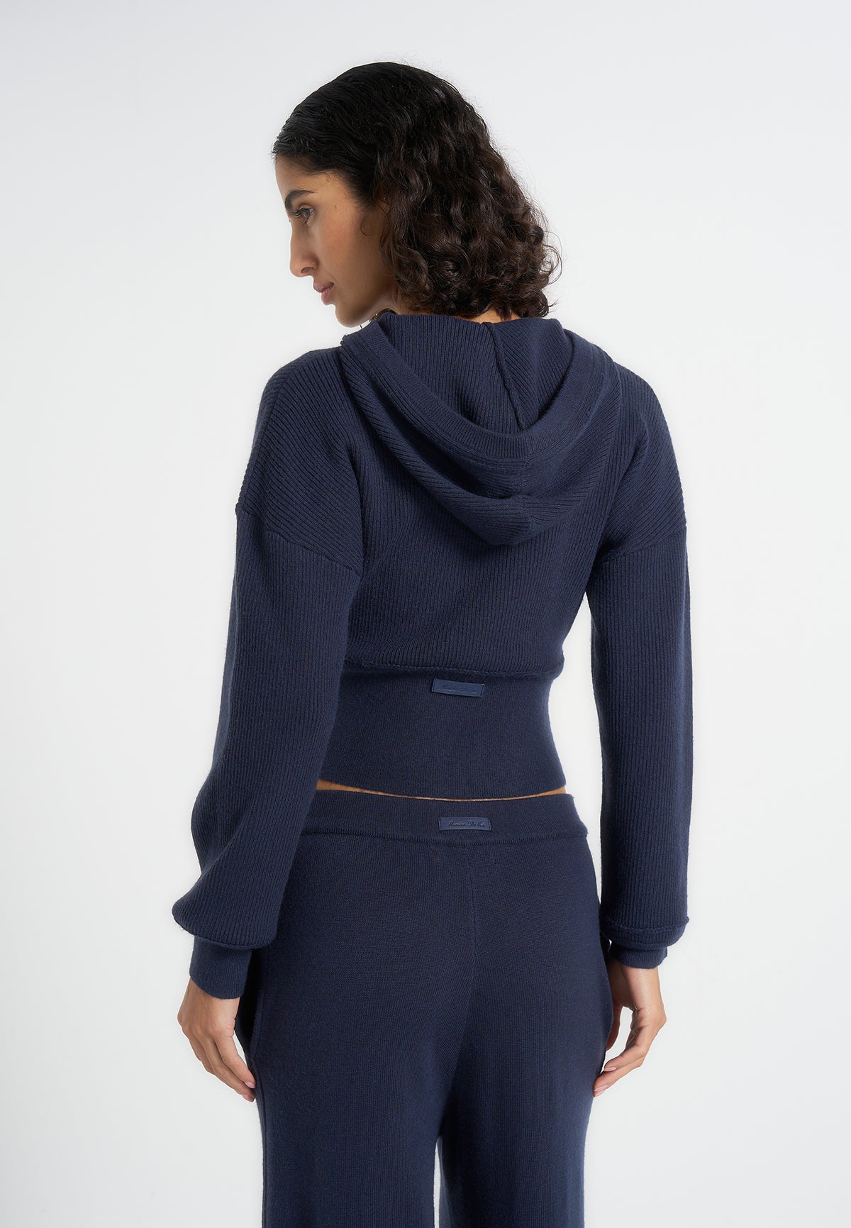 Lexie - Cropped Knit Zip Hoodie - Navy