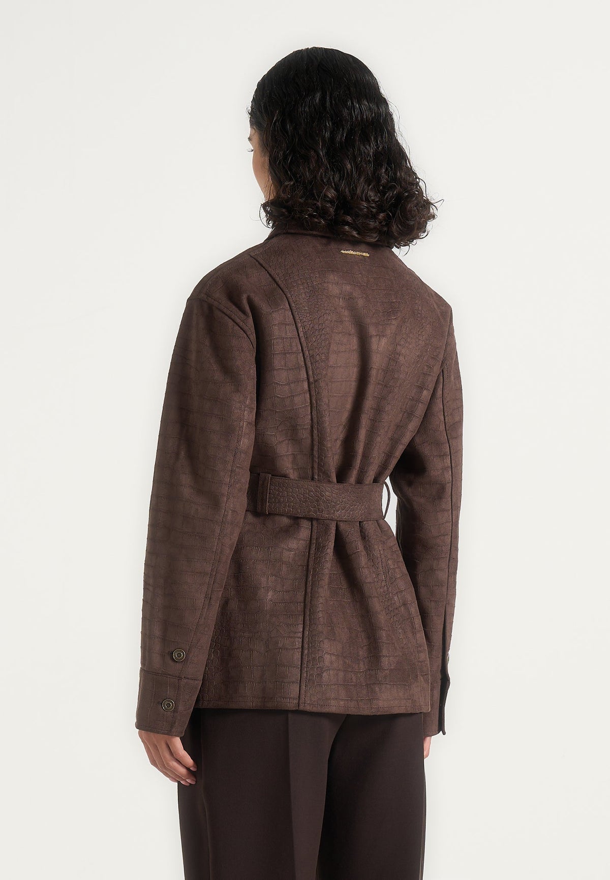 Annika - Croc Suede Belted Utility Jacket - Brown