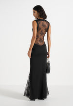 Georgina - V-Neck Chantilly Lace Back Maxi Dress - Black