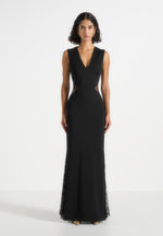 Georgina - V-Neck Chantilly Lace Back Maxi Dress - Black