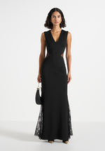 Georgina - V-Neck Chantilly Lace Back Maxi Dress - Black