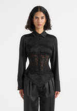 Ethel - Satin Shirt With Lace Corset Panel - Black