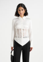 Ethel - Satin Shirt With Lace Corset Panel - Ivory