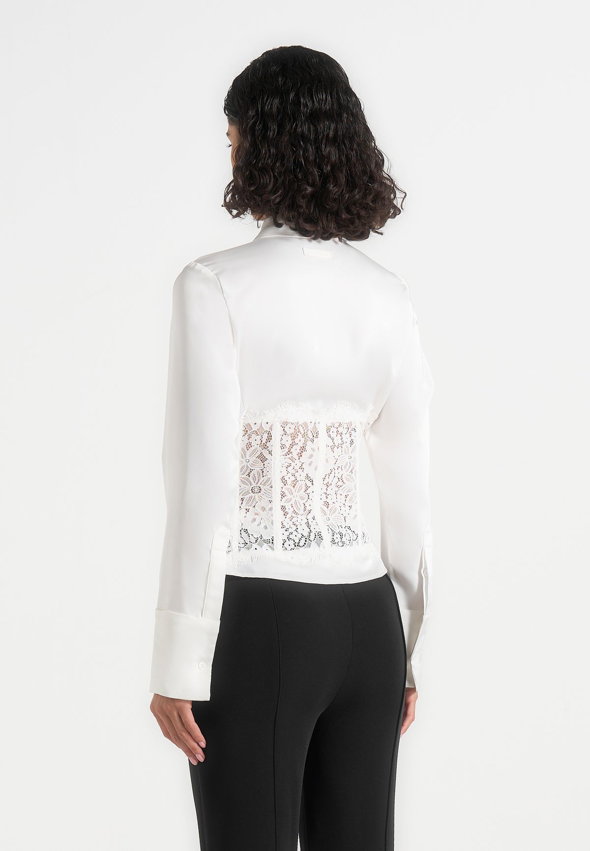 Ethel - Satin Shirt With Lace Corset Panel - Ivory