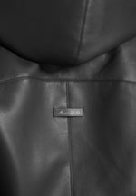 Alanna - Hooded Cropped Leather Jacket With Belt - Black
