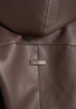 Alanna - Hooded Cropped Leather Jacket With Belt - Brown