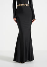 Angelica - High Neck Long Sleeve Maxi Dress With Chain Belt - Black