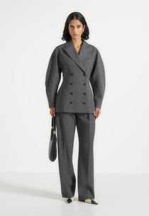 Brooke - Balloon Sleeve Double Breasted Blazer - Grey