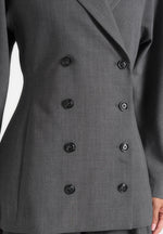 Brooke - Balloon Sleeve Double Breasted Blazer - Grey