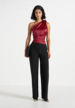 Lilian - One Shoulder Satin Rosette Top - Red