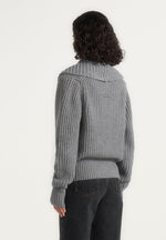 Makayla - Shawl Collar Rib Knit Cardigan - Grey