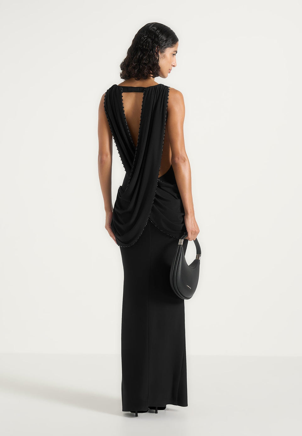 Livia - Chain Drape Open Back Maxi Dress - Black