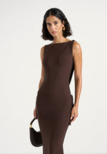 Livia - Chain Drape Open Back Maxi Dress - Brown