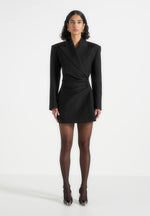 Farah - Asymmetric Ruched Blazer Mini Dress - Black