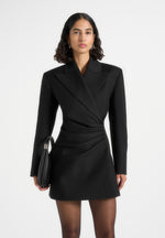 Farah - Asymmetric Ruched Blazer Mini Dress - Black