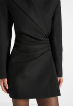 Farah - Asymmetric Ruched Blazer Mini Dress - Black