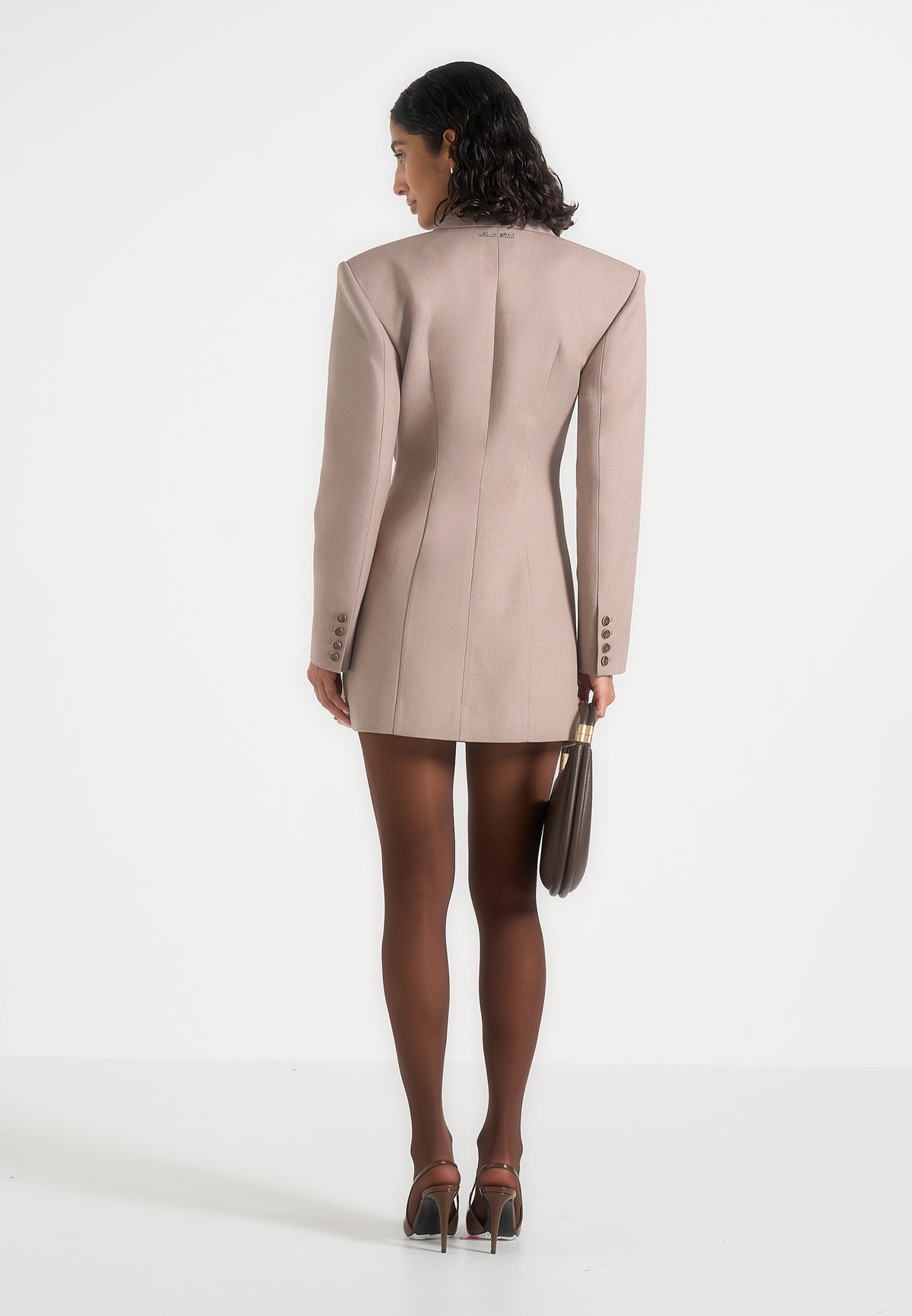 Farah - Asymmetric Ruched Blazer Mini Dress - Taupe