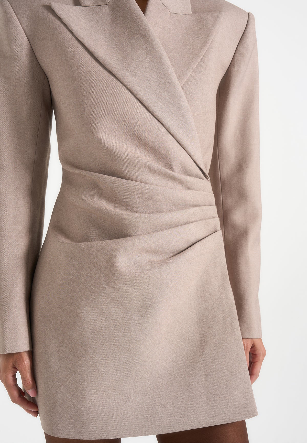 Farah - Asymmetric Ruched Blazer Mini Dress - Taupe