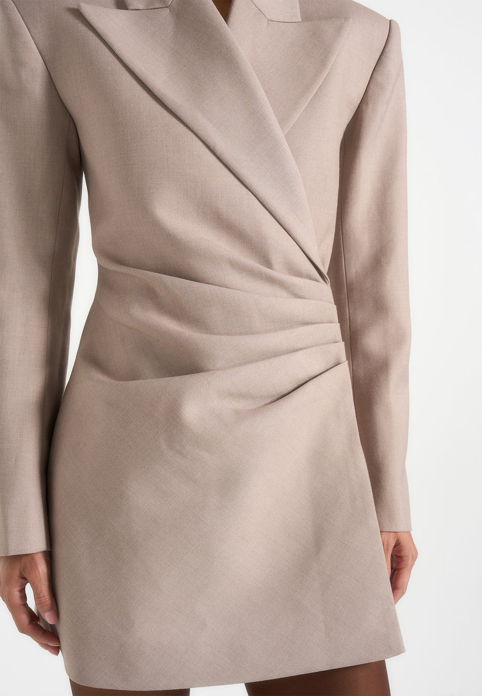 Farah - Asymmetric Ruched Blazer Mini Dress - Taupe