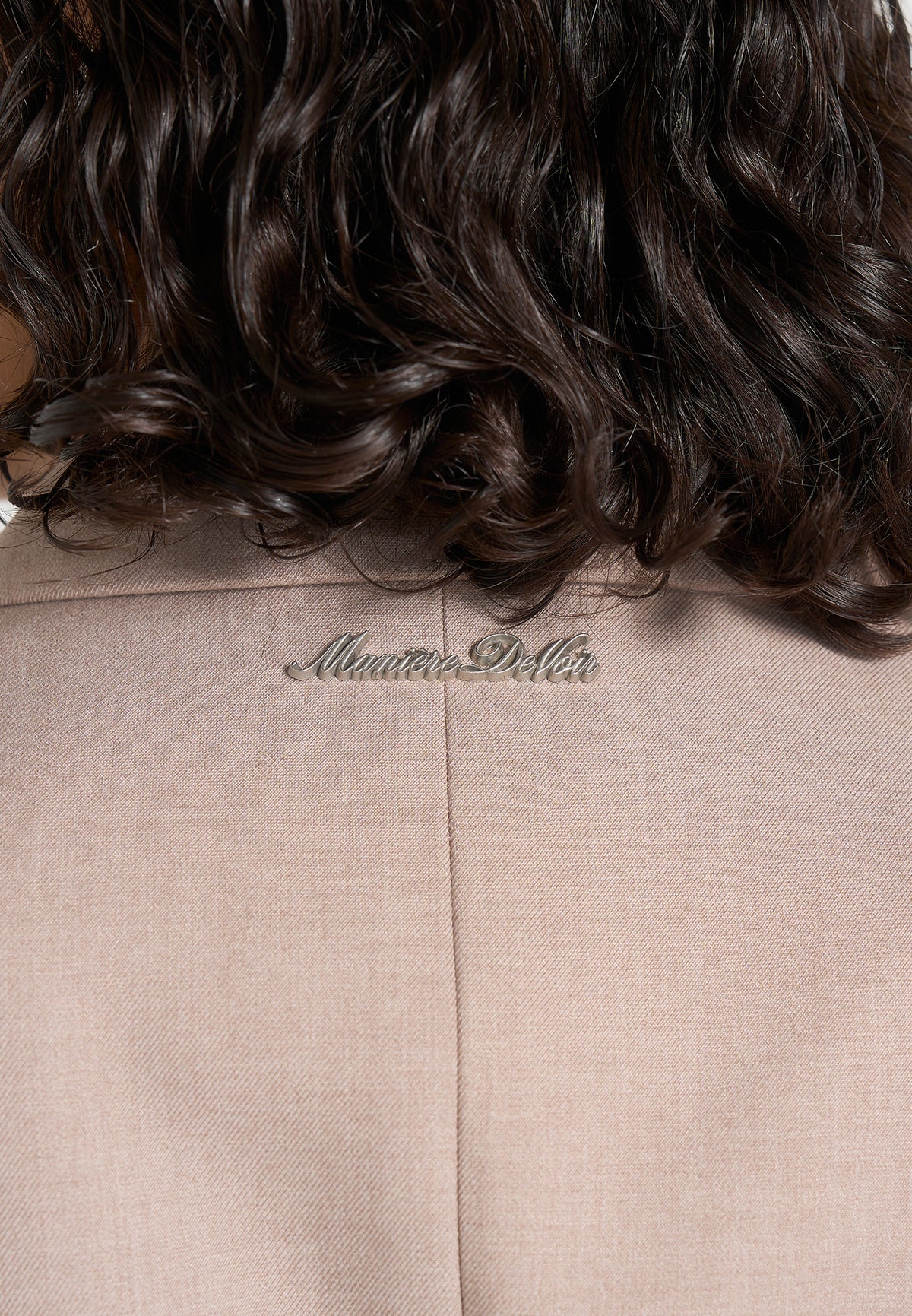 Farah - Asymmetric Ruched Blazer Mini Dress - Taupe