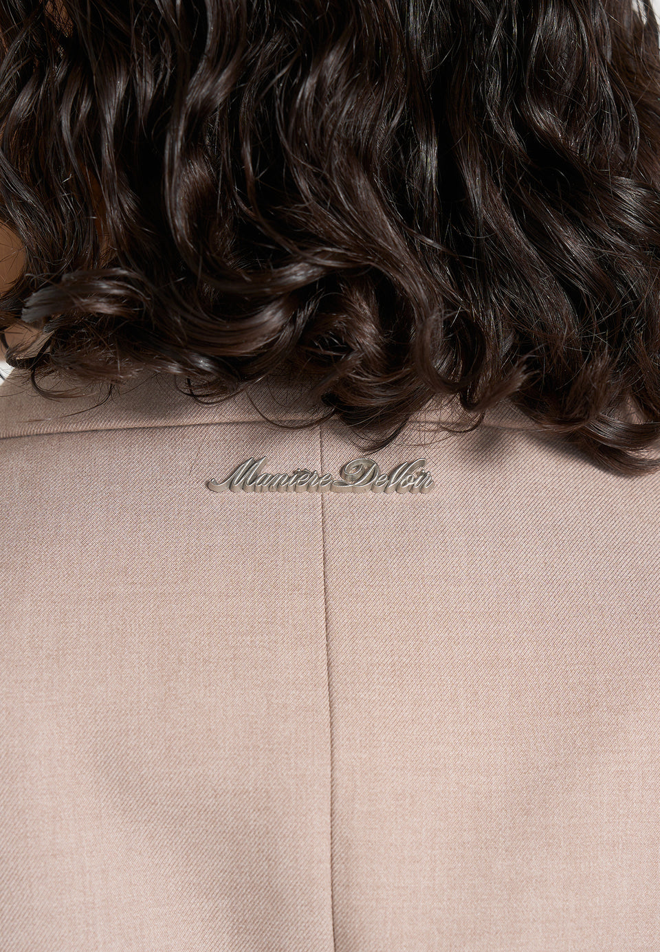 Farah - Asymmetric Ruched Blazer Mini Dress - Taupe