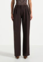 Julie - Tailored Twin Pleat Trousers - Brown