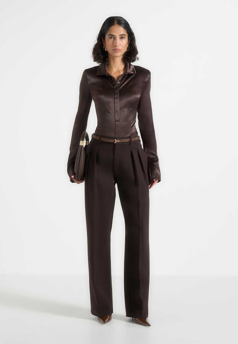 Julie - Tailored Twin Pleat Trousers - Brown