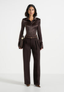 Julie - Tailored Twin Pleat Trousers - Brown