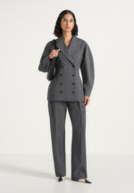 Julie - Tailored Twin Pleat Wool-Blend Trousers - Grey