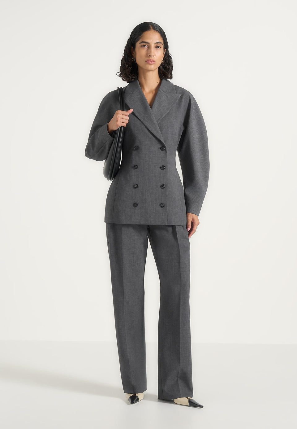 Julie - Tailored Twin Pleat Wool-Blend Trousers - Grey
