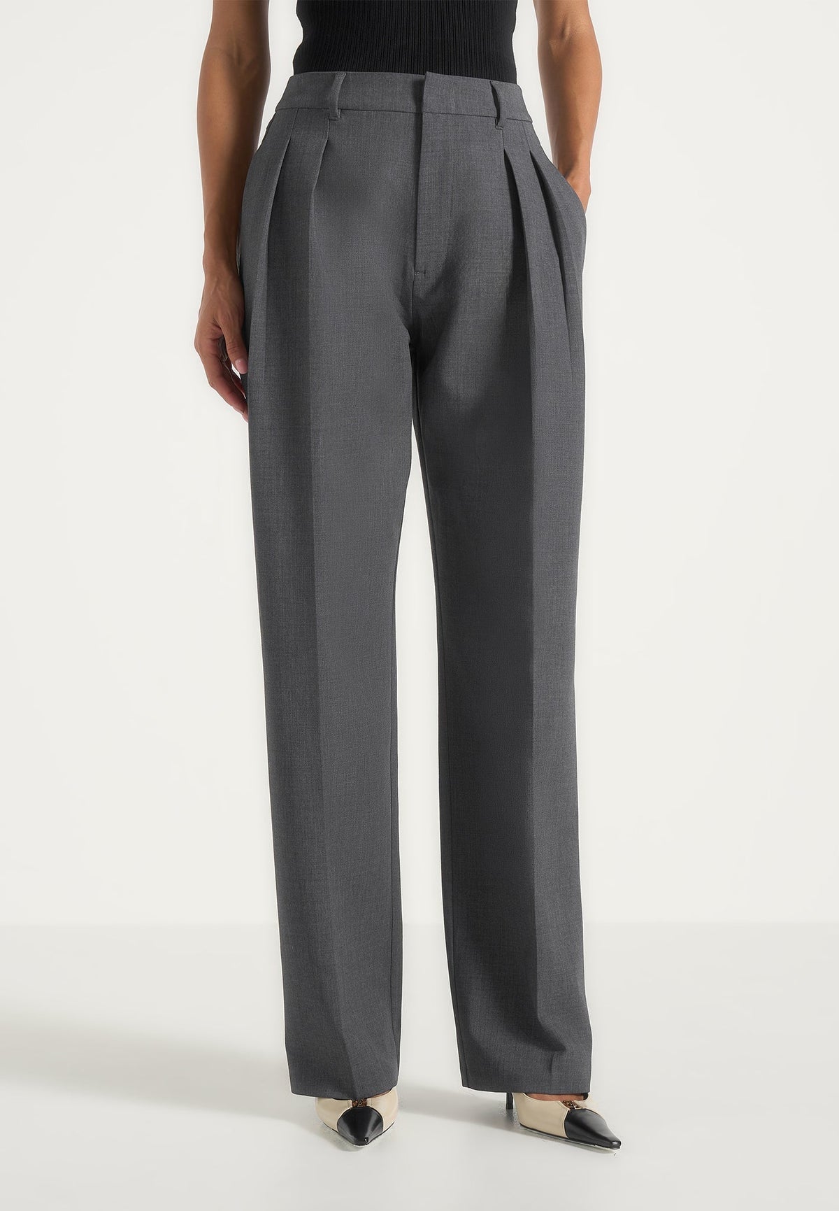Julie - Tailored Twin Pleat Wool-Blend Trousers - Grey