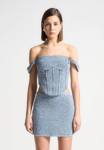 Bonnie - Boucle Denim Bardot Corset Top - Mid Blue