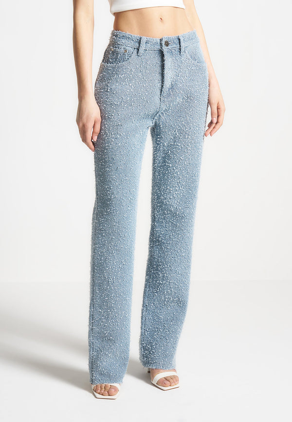 Sara - Boucle Straight Leg Jeans - Light Blue