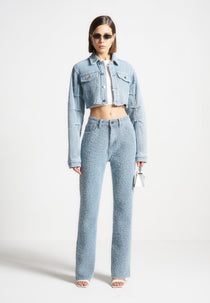 Sara - Boucle Straight Leg Jeans - Light Blue