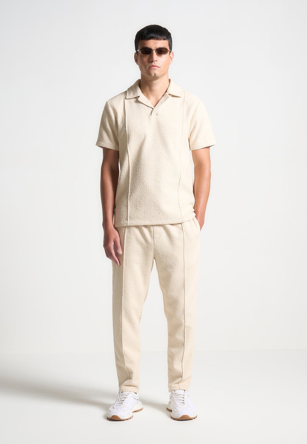 Boucle Pintuck Tapered Pants - Beige