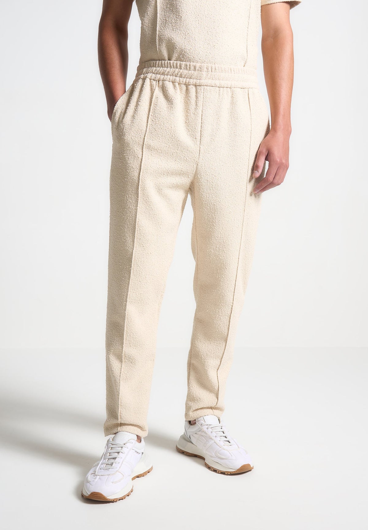 Boucle Pintuck Tapered Pants - Beige