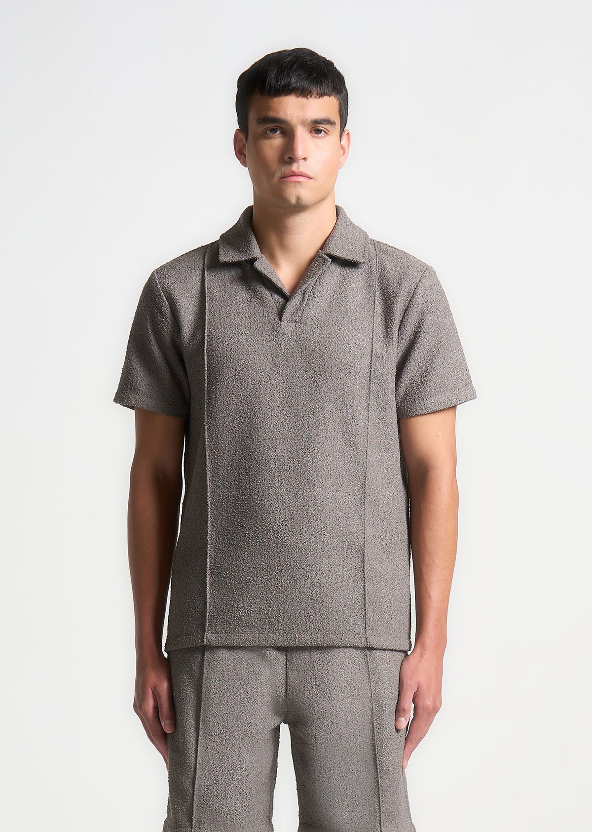 Boucle Revere Pintuck Polo Shirt  - Charcoal Grey