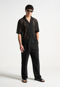 Boxy Lace Revere Shirt - Black