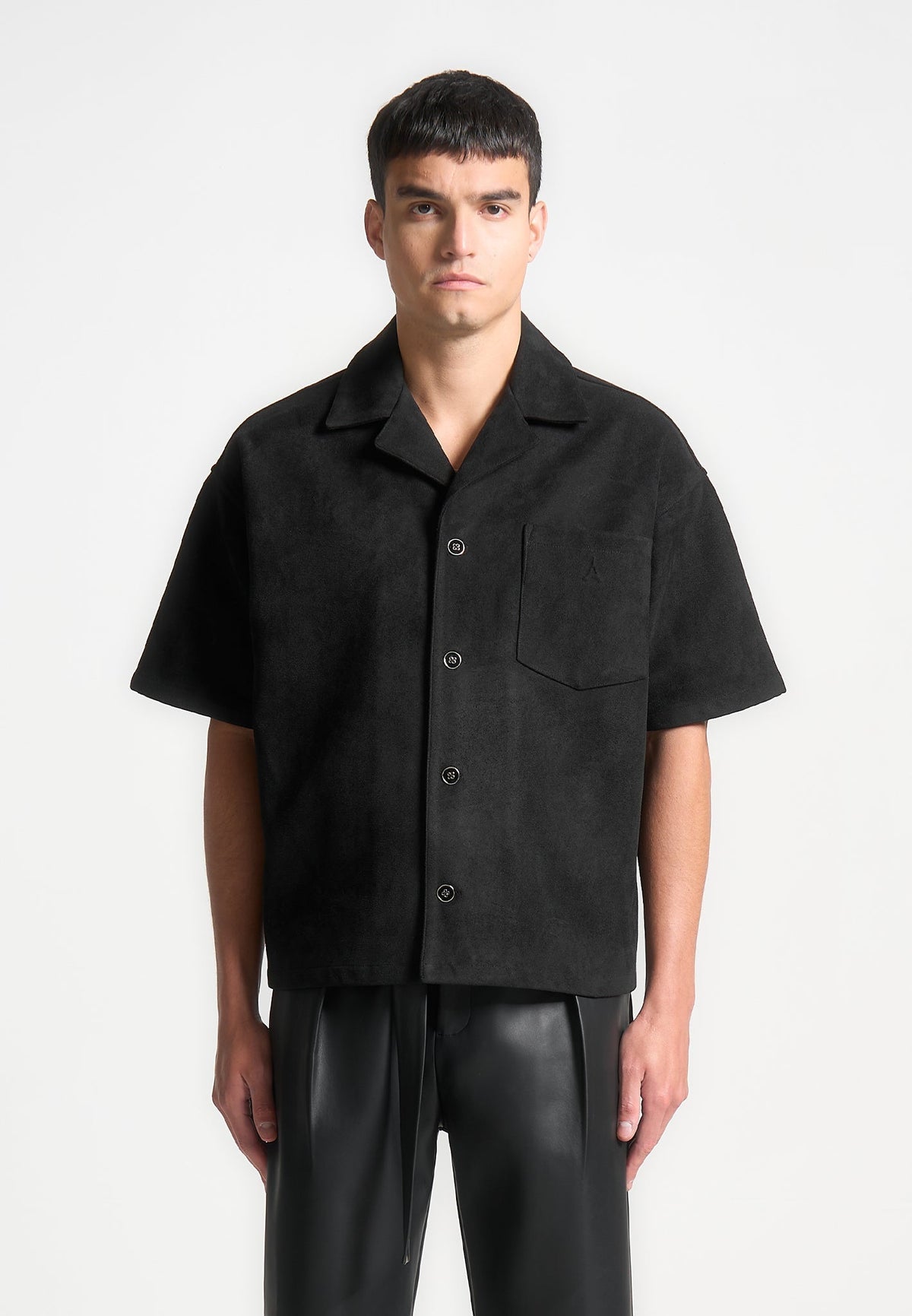Luc - Boxy Suede Shirt - Black