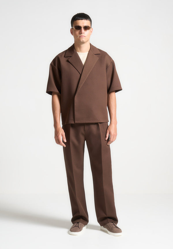 Abel - Boxy Twill Double Breasted Shirt - Brown