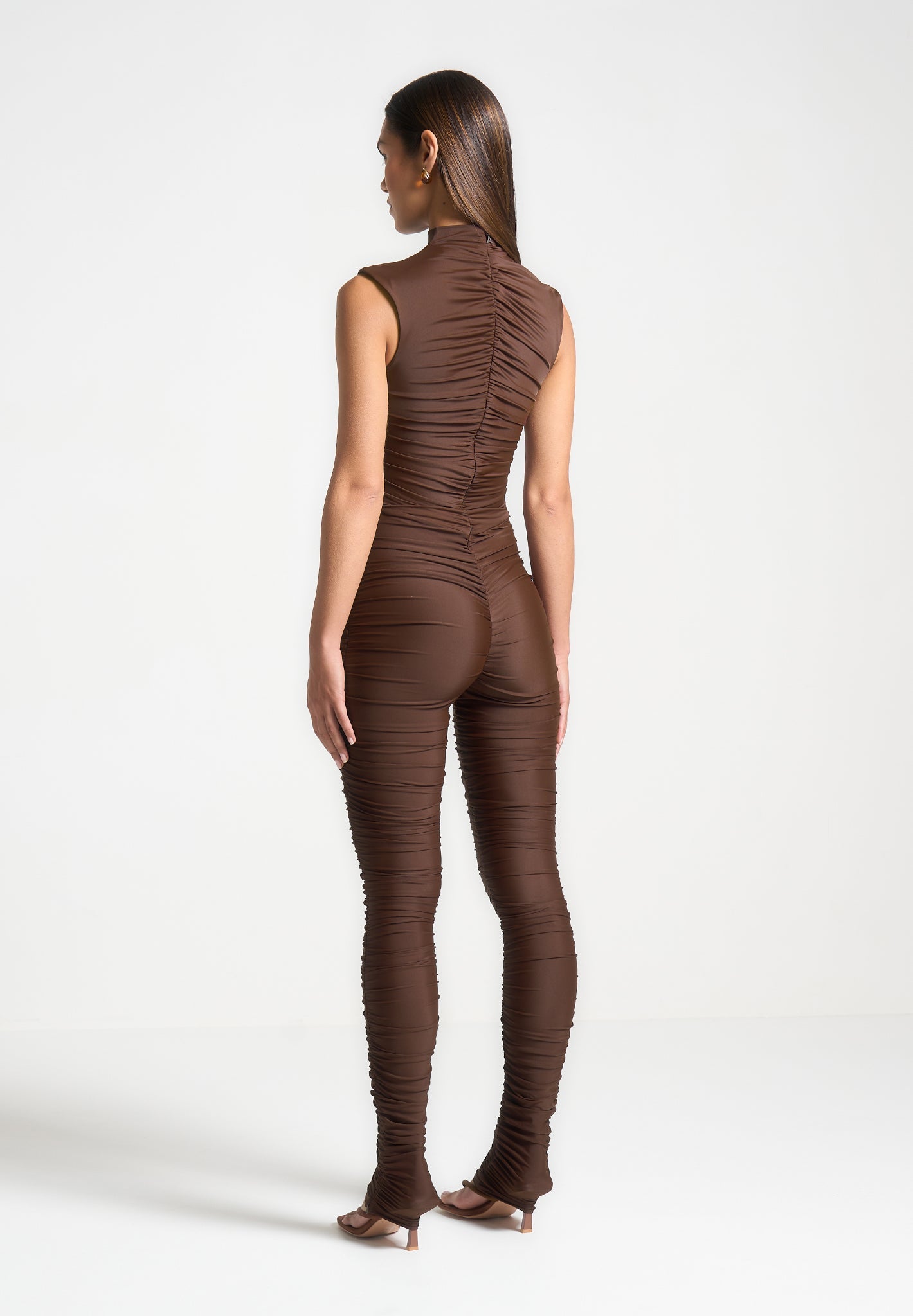 cap-sleeve-ruched-jumpsuit-brown