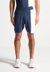 Colour Block Knit Shorts - Navy/Steel Blue