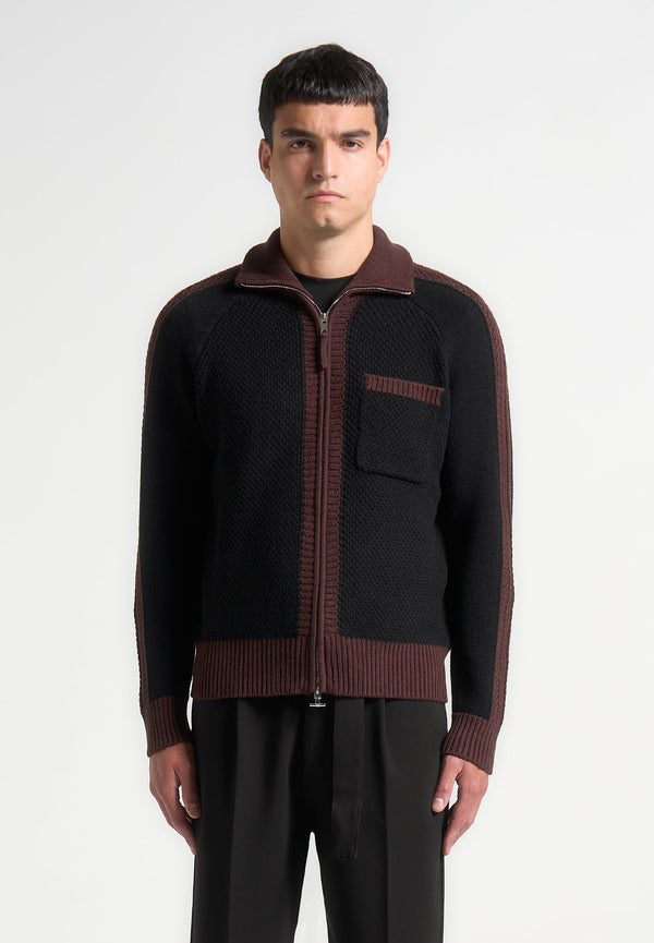 René - Colour Block Zip Through Cardigan - Black